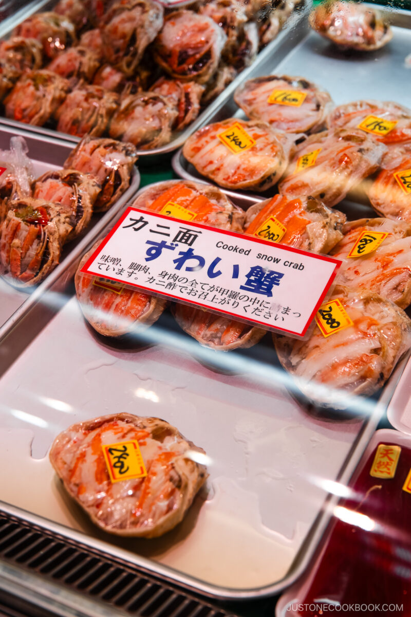 Cooked snow crab in a fridge