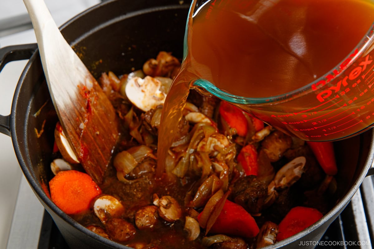 Adding the broth.
